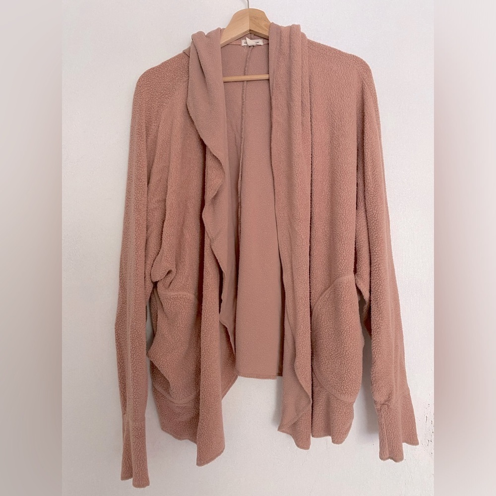 SILENCE + NOISE PINK FUZZY DRAPED OPEN FRONT HOODIE WITH POCKETS